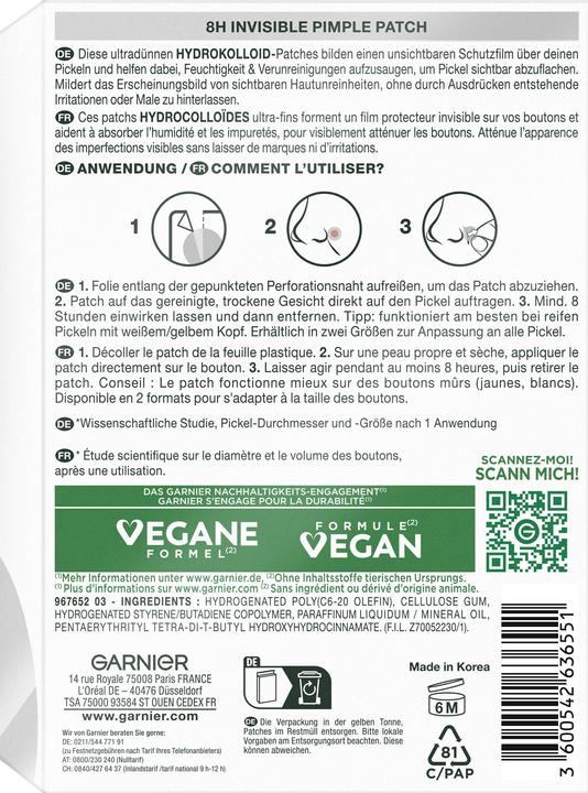 Valeurs nutritives et ingrédients Garnier Pimple Patches