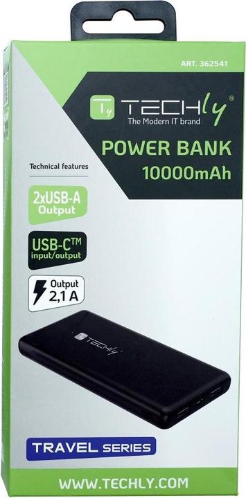Productafbeelding Techly Power Bank Oplader 10000mAh 2x USB 1x USB-C met USB-C Kabel (10000 mAh, 10 W, 37 Wh)