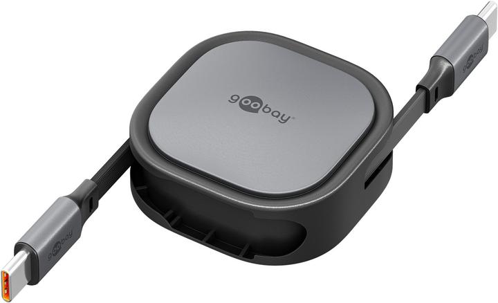 Image du produit Goobay Selbstaufrollendes USB-C-Kabel, 1 m, schwarzsilber (1 m, USB 2.0, 15 W)