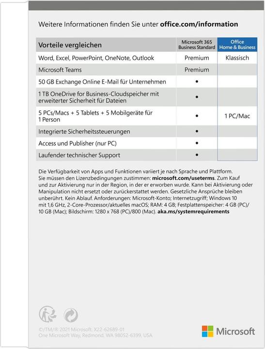 Produktbild Microsoft Office Home & Business 2021 (1 User, unbegrenzt)