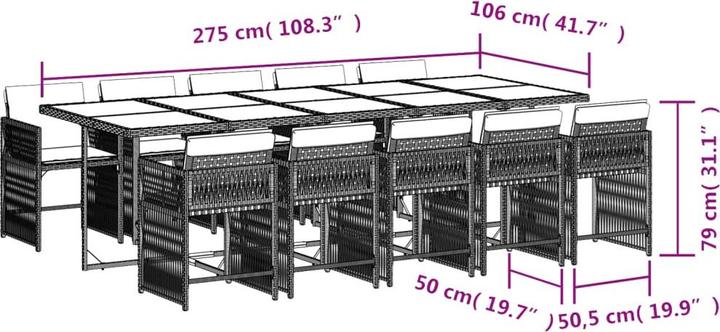 Produktbild vidaXL Garten Essgruppe (275 x 106 x 73 cm)