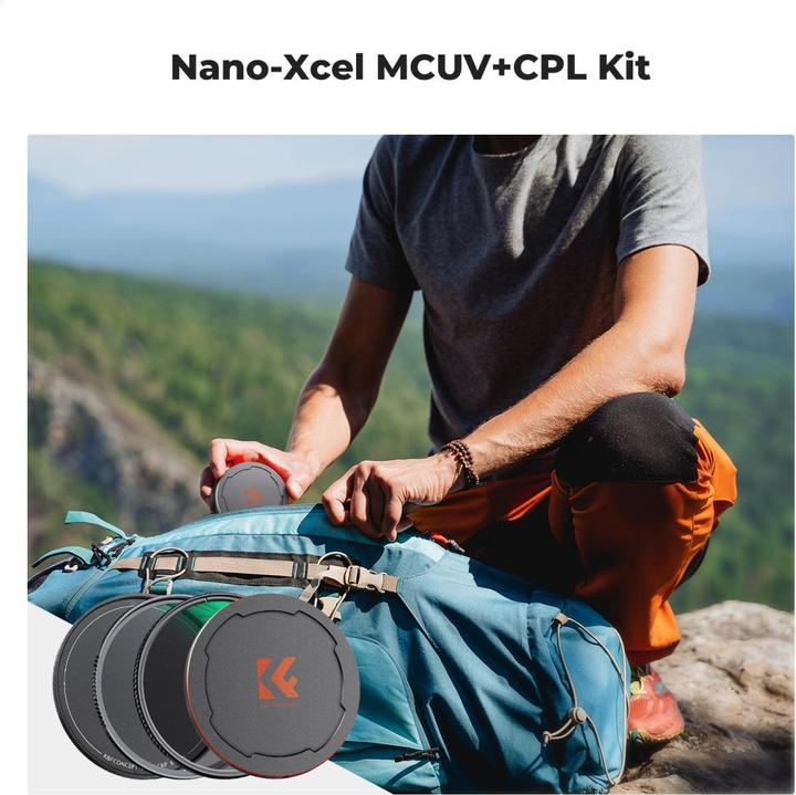 Actual product image K&F Concept 67mm MCUV+CPL Lens Filter Kit + Metal Caps, HD, Waterproof, Anti-Scratch, Green Coated Nano-X Series (67 mm, Polarizing filter, UV filter)