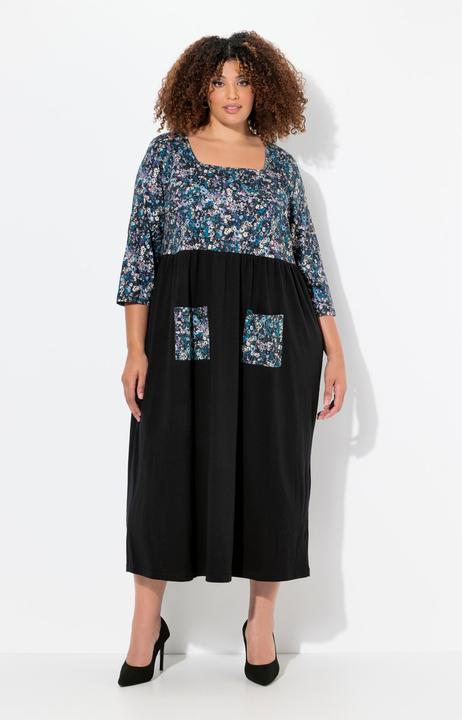 Produktbild Ulla Popken Jersey-Maxikleid, Blüten, Carree-Ausschnitt, 3/4-Arm (46, 48)