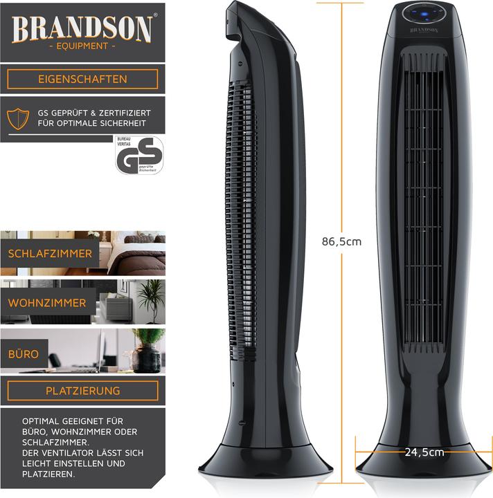 Produktbild Brandson Turmventilator, Fernbedienung, Oszillation, Timer, 60W, Säulenventilator 86cm, schwarz, schwarz (47 dB)