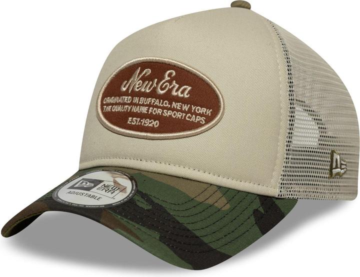 Produktbild New Era A-Frame Trucker Cap - Retro Brand Patch Beige Camo