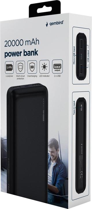 Actual product image Gembird PB20-02 (20000 mAh, 12 W, 74 Wh)