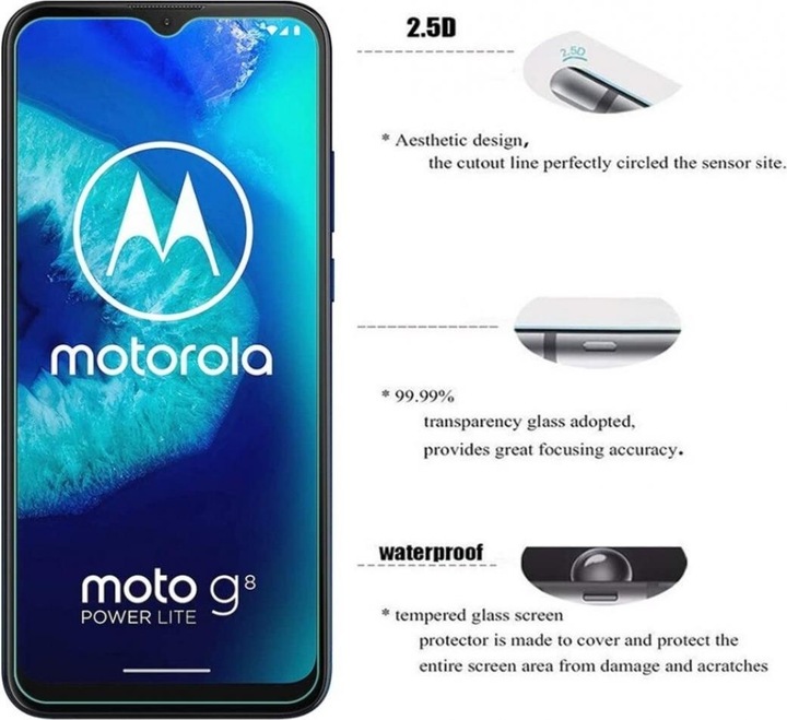 Actual product image Screenguard Motorola Moto G8 Power Lite Full Screen Protective Glass Film 2.5D 9H (1 Piece, Motorola Moto G8 Power Lite)