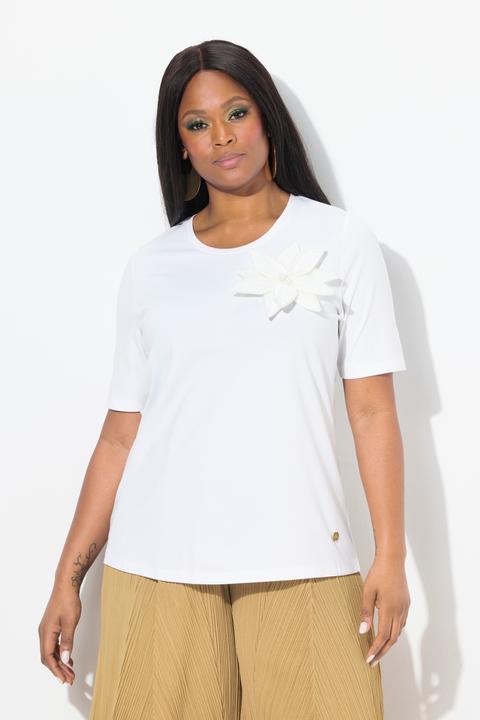 Immagine prodotto Ulla Popken T-shirt classica con spilla floreale, scollo a girocollo e mezze maniche (54)