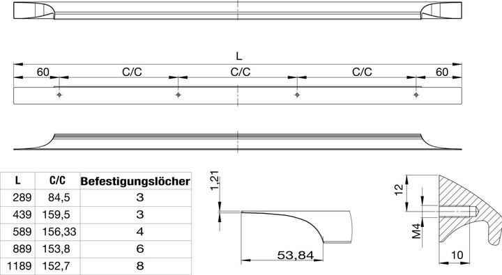 Actual product image Furnipart Primo LA handle strip 2 x 84.5 mm, length 289 mm, aluminium stainless steel effect