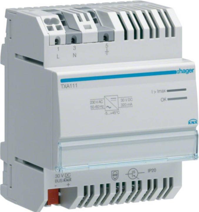 Hager Power supply 320mA TXA111 w.1output and 1choke KNX