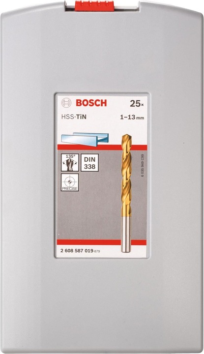 Produktbild Bosch Professional Zubehör Metallbohrer-Set HSS-TiN, ProBox, 25-teilig (1 mm, 1.5 mm, 2 mm, 2.5 mm, 3 mm, 3.5 mm, 4 mm, 4.5 mm, 5 mm, 5.5 mm, 6 mm, 6.5 mm, 7 mm, 7.5 mm, 8 mm, 8.5 mm, 9 mm, 9.5 mm, 10 mm, 10.5 mm, 11 mm, 11.5 mm, 12 mm, 12.5 mm, 13 mm)