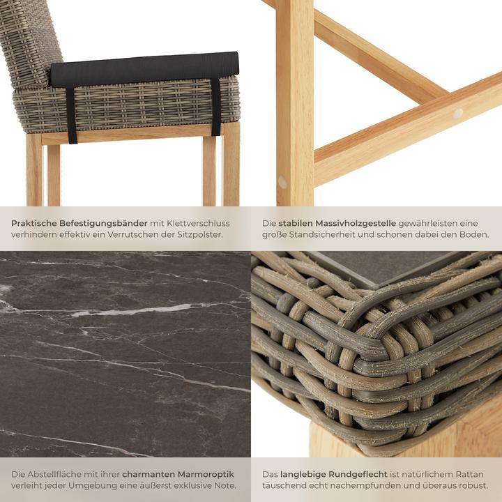 Produktbild tectake Rattan Bartisch Lovas mit 4 Stühlen Latina (161 x 64.50 x 99.50 cm)