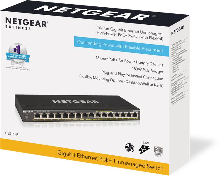 Actual product image Netgear GS316PP (16 Ports)