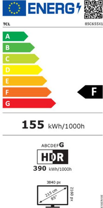 Energy Label TCL 85C655 (85", QLED, 4K, 2024)