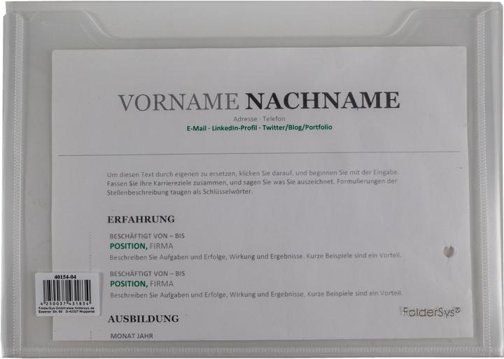 Nutritional values and ingredients Foldersys A5 double flap pocket 2 compartments flap transparent clear (A5, 1x)