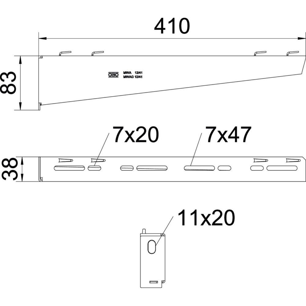 Thumbnail - OBO Bettermann OBO MWAG12/41FS Wand- und Stielausleger 410x83mm leicht (Diverse), Elektronikzubehör + Gehäuse