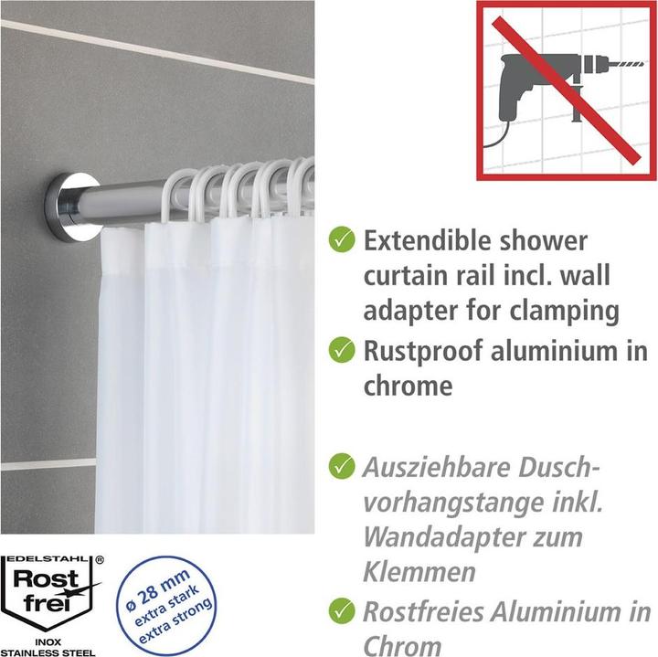 Actual product image Wenko Luz metal telescopic shower curtain rail