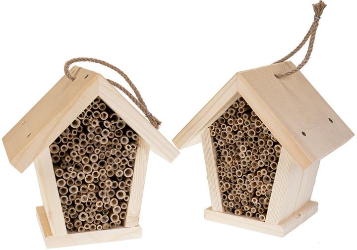 Produktbild La Mia! Natürliches Wildbienen-Hotel / Insektenhaus aus Fichtenholz mit Schilf-Röhrchen (Wildbienen)
