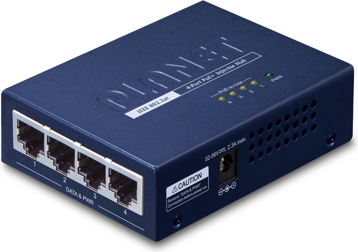 Planet PoE 802.3at Injektor 4-Port RJ-45 Hub 10/100/1000 Mbps Gewicht: 220g (802.3at (PoE+), 30.80 W)