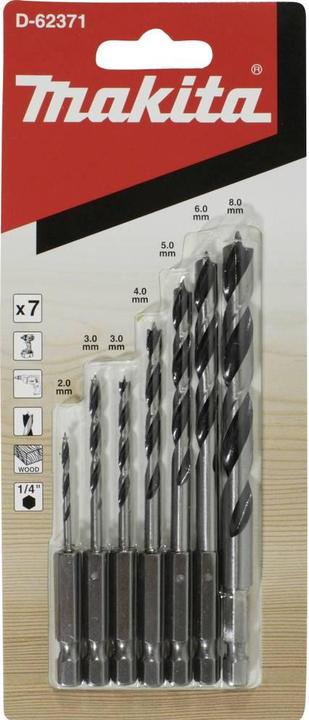Makita Wood drill set 7-piece 1/4 inch (2 mm, 3 mm, 4 mm, 5 mm, 6 mm, 8 mm)
