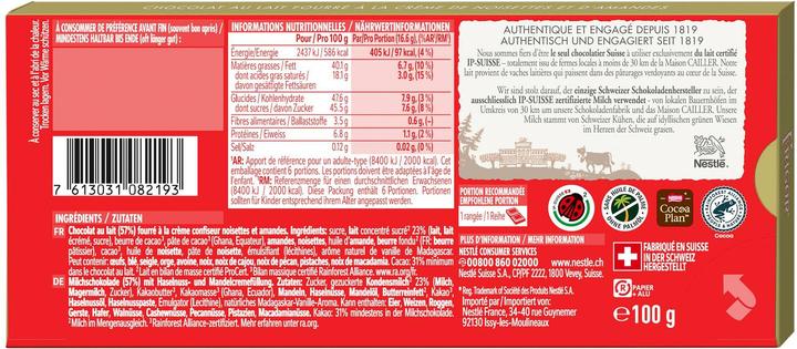 Nährwerte und Zutaten Cailler Frigor (100 g)