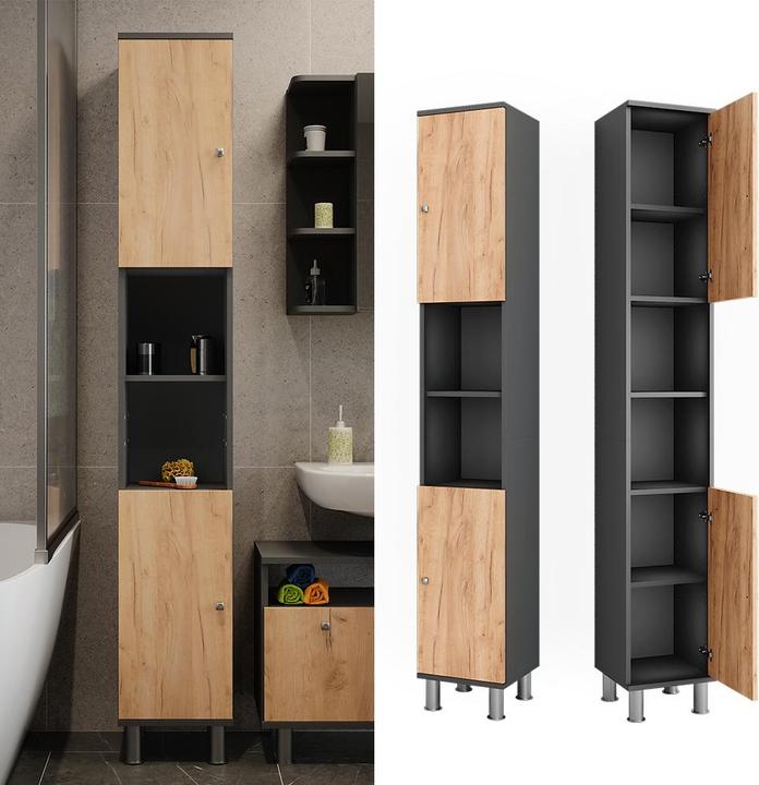 Actual product image Vicco Hochschrank Fynn, Anthrazit/Goldkraft Eiche, 30 x 190 cm