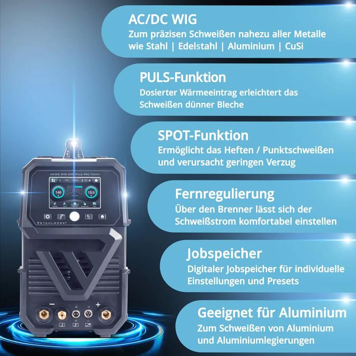 Produktbild Stahlwerk Schutzgas-Schweissgerät AC/DC WIG 200 Puls Pro Touch Vollausstattung