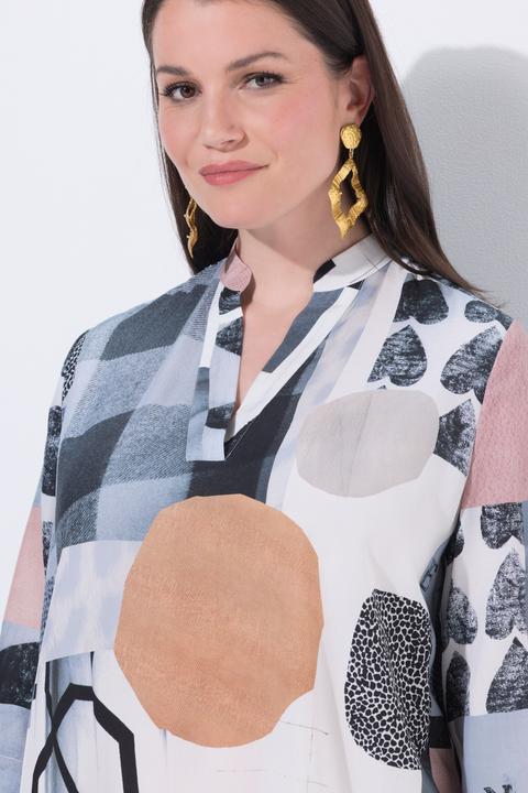 Actual product image Ulla Popken Graphic Patchwork Print 3/4 Sleeve Lyocell Tunic (58)