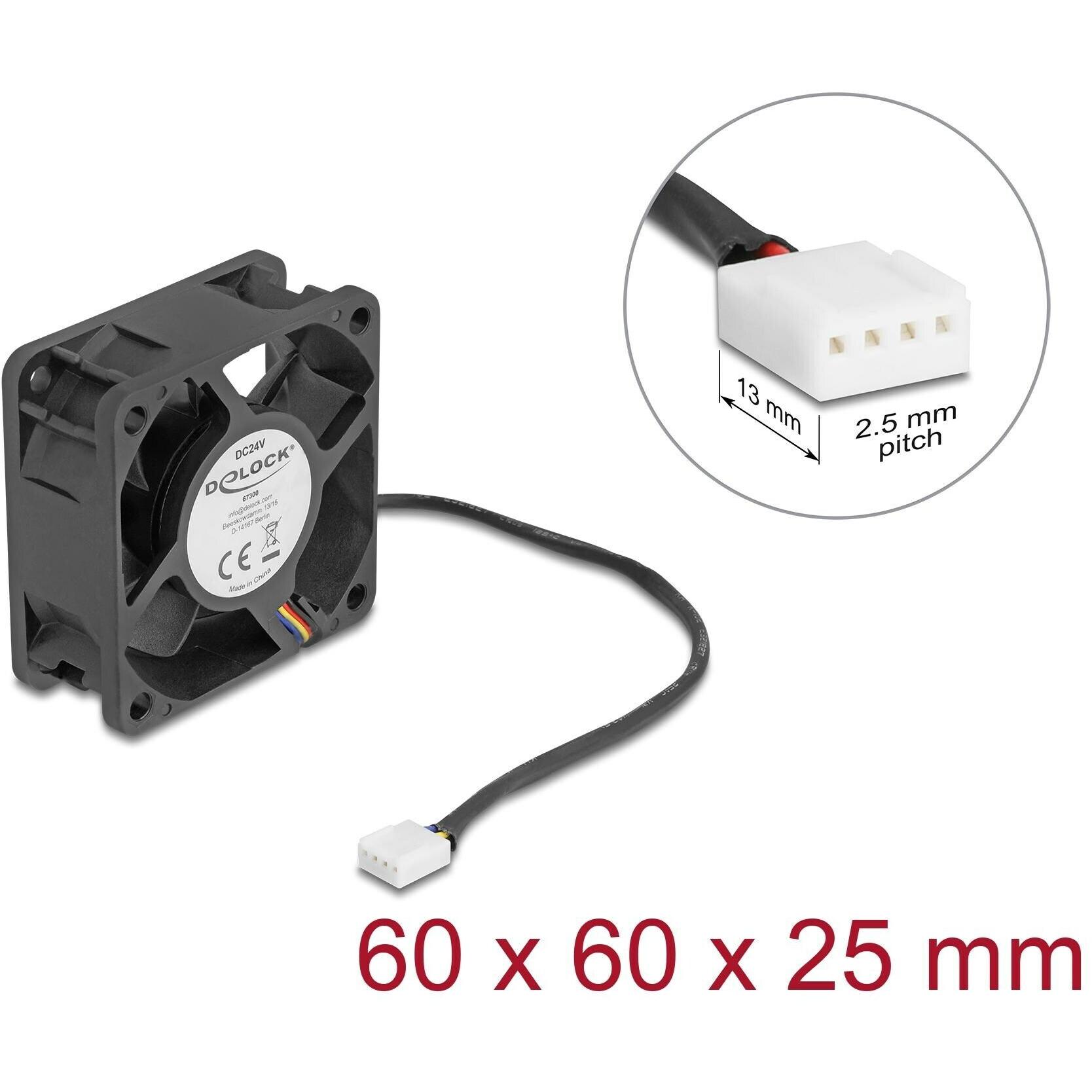Delock Axiallüfter 24 V DC, 60 x 60 x 25 mm schwarz (60 mm, 1 x), Ventola PC, Nero