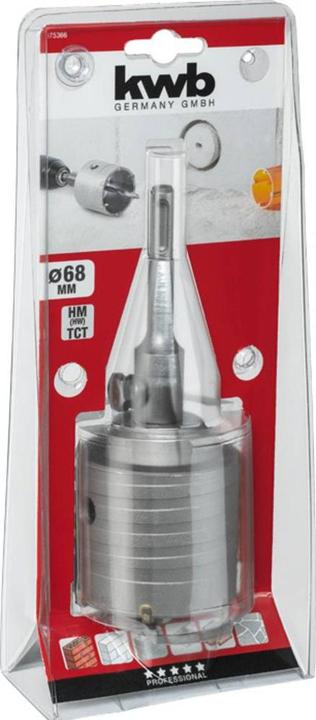 Image du produit kwb Couronne de forage creuse HARTMETALL tige et foret de centrage (68 millimètres)