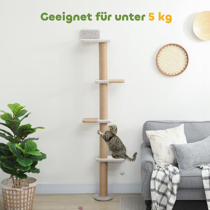Produktbild PawHut Kratzbaum Polyester, Spanplatte Hellgrau (180 cm, Hellgrau)