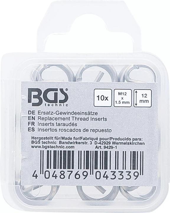 Image du produit BGS Inserts taraudés M12 x 1,5 mm 10 pièces