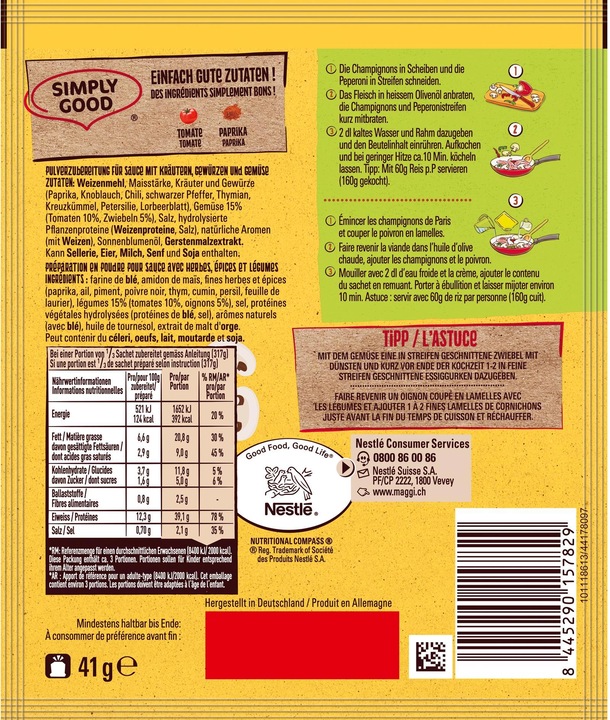 Nährwerte und Zutaten Maggi Mix Stroganoff (50 g)