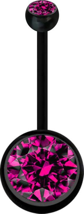 Produktbild Star Piercing Banane Schwangerschaft schwarz mit zwei Kugeln Kristall gross fuchsia (ohne Messing, Kunststoff)