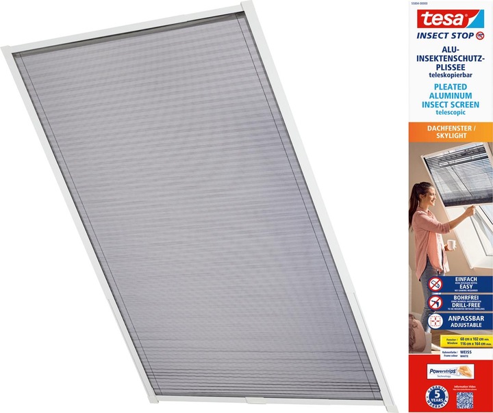 Actual product image tesa Aluminium pleated insect screen for roof windows, roller blind, telescopic, easy installation (164 x 102 cm)