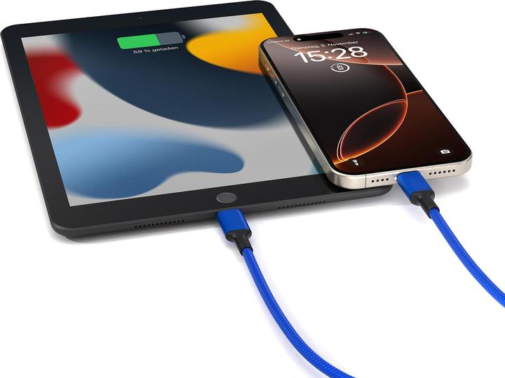 Produktbild Smrter Hydra DUO 1,2 Meter Ladekabel USB-C auf USB-C und Apple Lightning marineblau (1.20 m)