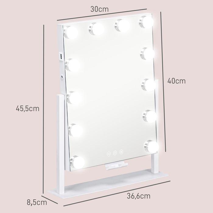Swisshandel24 LED Kosmetikspiegel, 3 Lichtmodi, dimmbar, Touchsteuerung, USB, 37x46 cm, Weiss