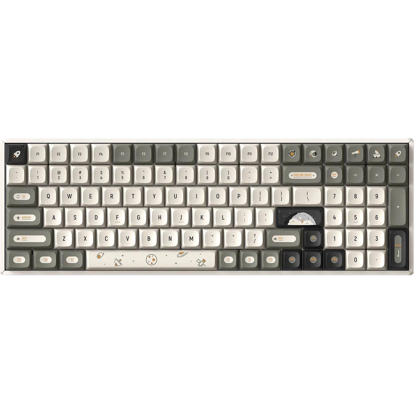 Iqunix F97 Hitchhiker Wireless Gaming Tastatur, RGB - Moonstone-Switches (DE, Kabellos), Tastatur, Weiss, Grau