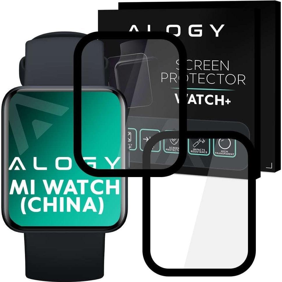 Alogy Full Glue 2x Flexible 3D Glass for Xiaomi Mi Watch (China version) Black universal, Smartwatch Schutzfolie, Schwar...