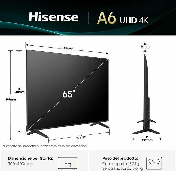 Immagine prodotto Hisense TV 65A6Q (65", LED, 4K)