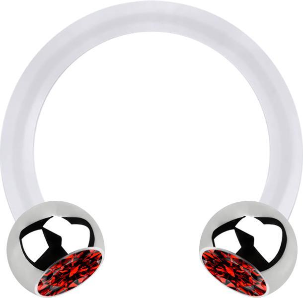 Actual product image Star Piercing Micro Circular Barbell transparent with two balls silver crystal red (Plastic, Surgical steel 316L, without brass)