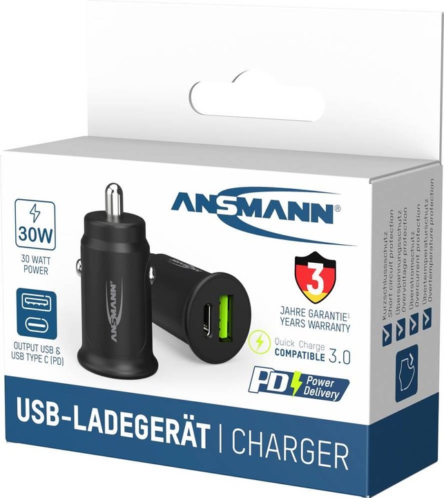 Produktbild Ansmann Ladegerät InCar Charger 12-24V DC/3000mA/30W/KFZ/USB/USBC/5V