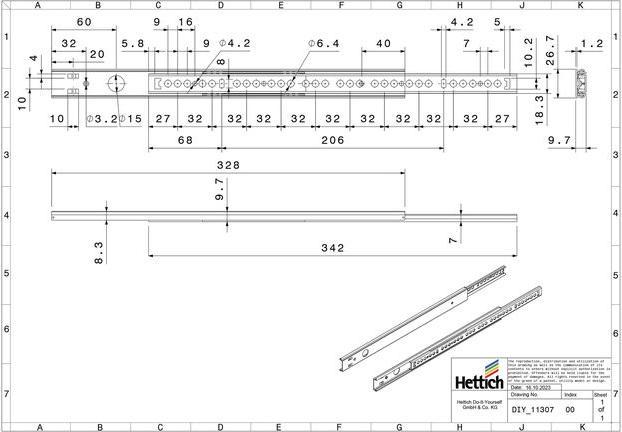 Image du produit Hettich Schubladenschiene Teilauszug 346-551 mm verzinkt 9136664 2 Stück