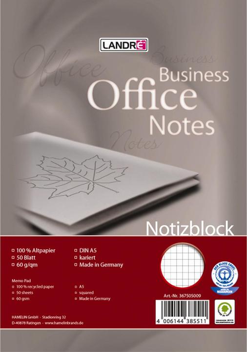 Image du produit Landré Bloc-notes A5 recyclé à reliure spirale en tête (A5, Quadrillé)