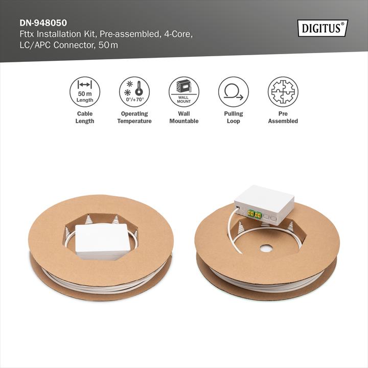 Actual product image Digitus Fttx installation kit LC/APC pre-assembled/4-fibre/50m (50 m)