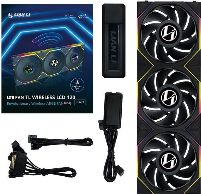 Image du produit Lian-Li UNI FAN TL Wireless LCD Lüfter, ARGB, PWM, 3er-Pack inkl. Controller - 120 mm, schwarz (120 mm, 1 x)