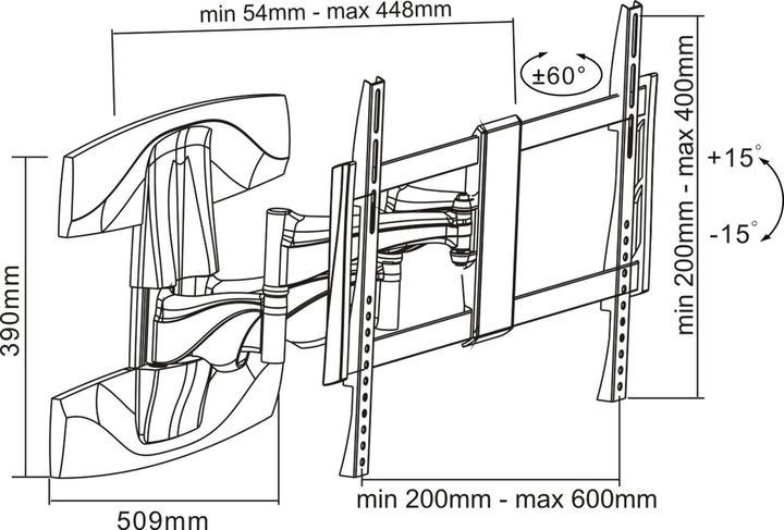 Image du produit InLine Support mural 37-70 pouces (94-178cm) max. 45kg pour TFT/LCD/LED/Plasma (Mur, 70", 45 kg)