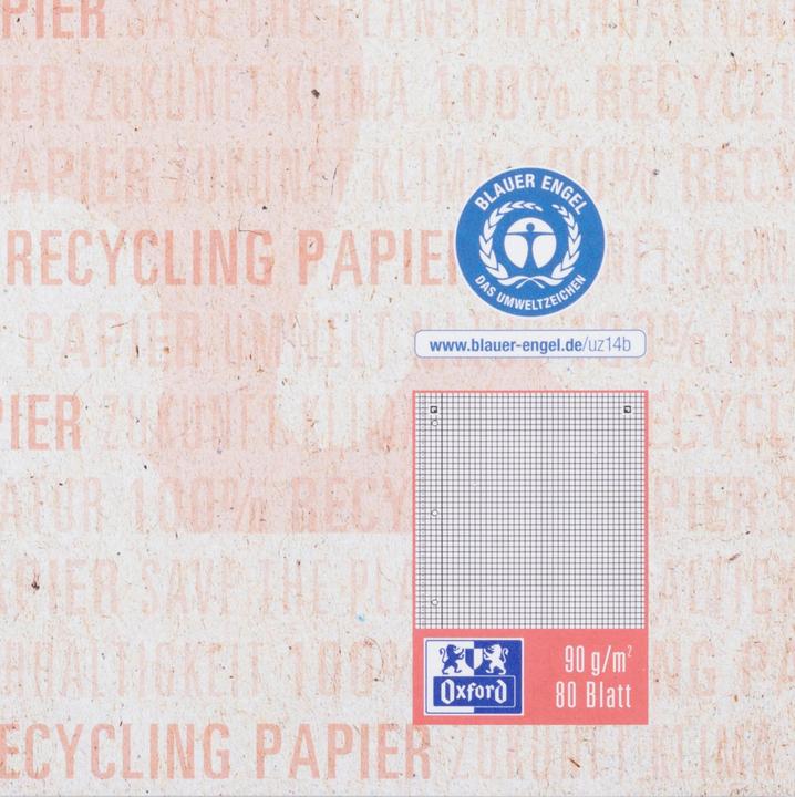 Produktbild Oxford RECYCLING - Collegeblock kariert (A4, Kariert, Weicher Einband)