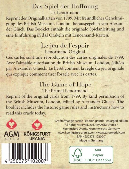 Valeurs nutritives et ingrédients Ur-Lenormand / The Primal Lenormand / Lenoramand Original (Allemand, Anglais, Français, Alexandre Bonheur, 2014)