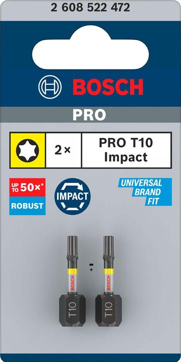 Energy Label Bosch Professional Zubehör PRO Torx Impact Bit, T10, 25 mm, 2 pcs.